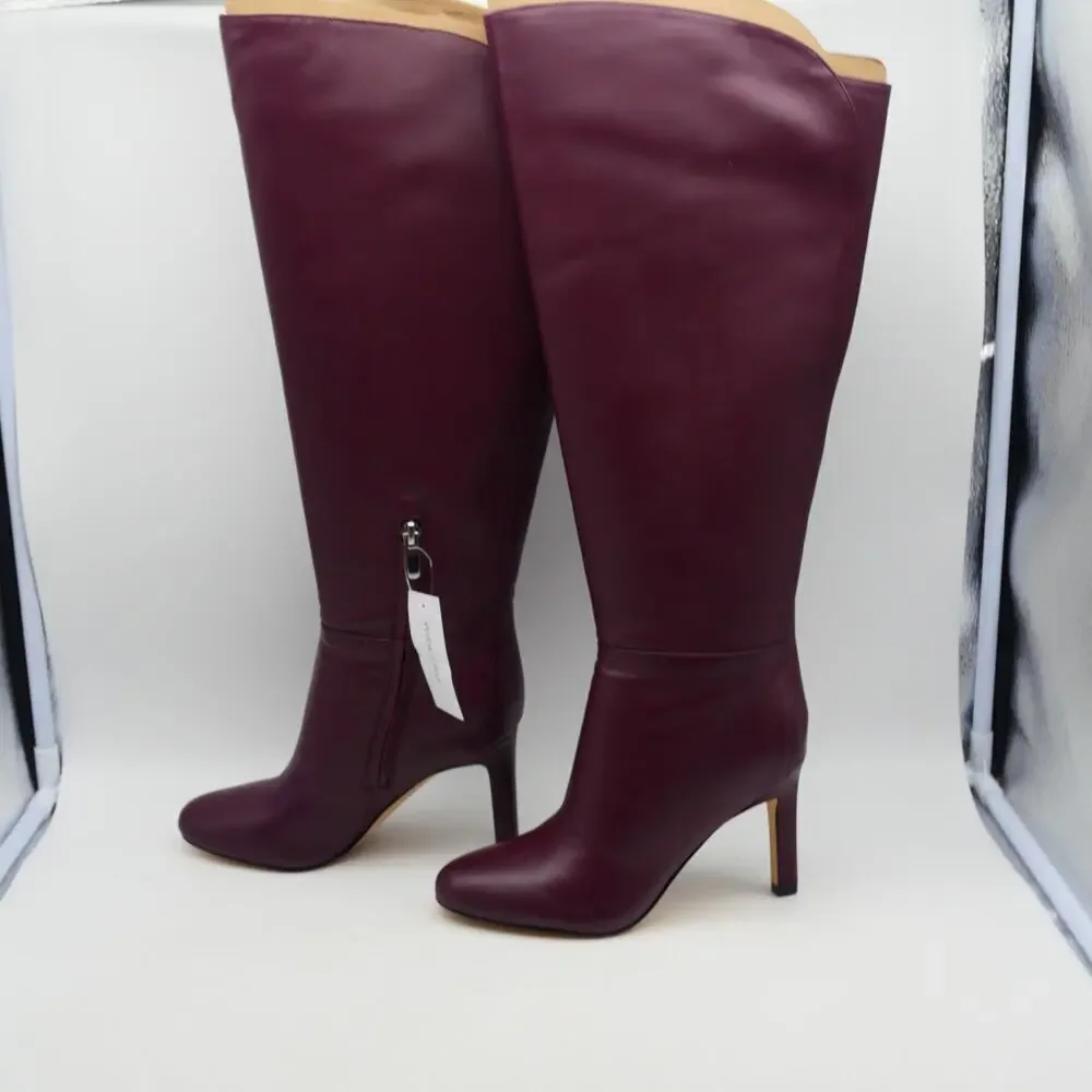 NEW Nine West Women's 5 WIDE CALF Sancha Knee High Boots Red Leather Heels